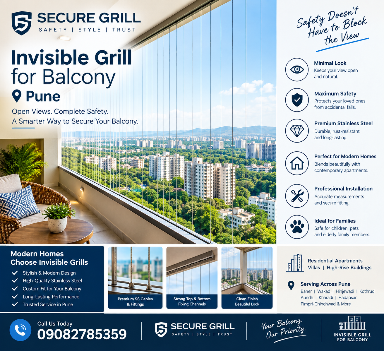 Invisible Grill for Balcony in Pune